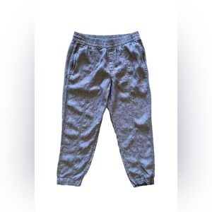 Athleta tall gray pants linen elastic waist and  foot 4 pockets tie size L